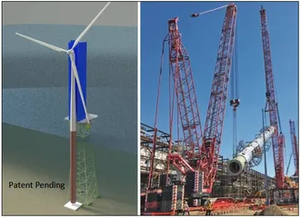 Offshore installation of a wind turbine by specialist crane assembly